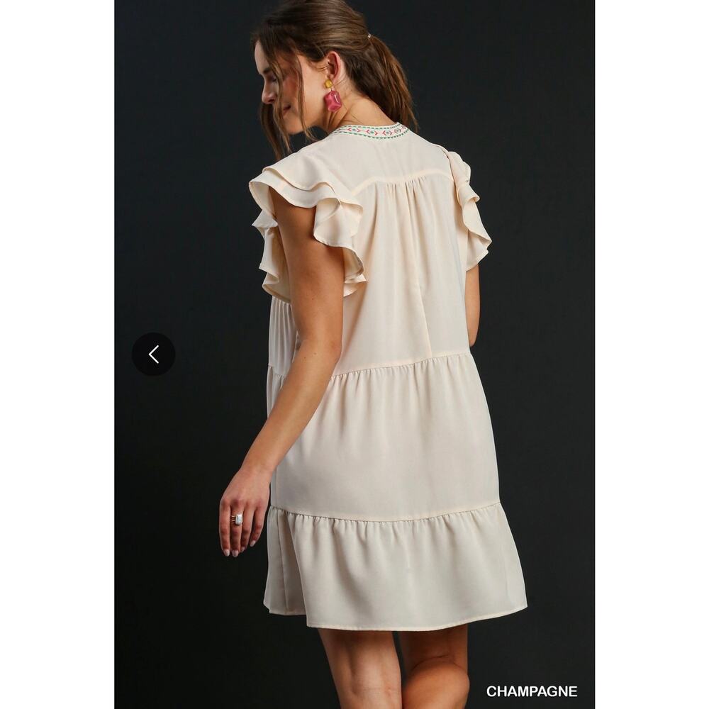 Umgee - Embroidery Split Neck Dress - Large - Picture 3 of 4